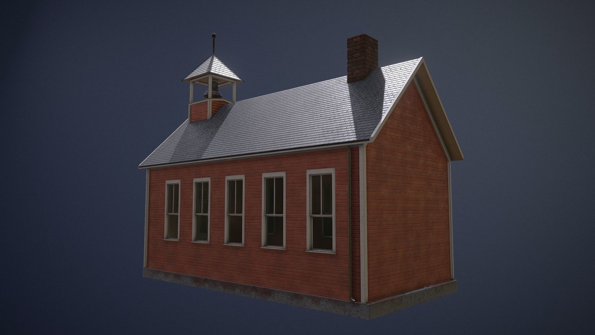 Old One-Room Schoolhouse game-ready asset Free low-poly 3D model_3