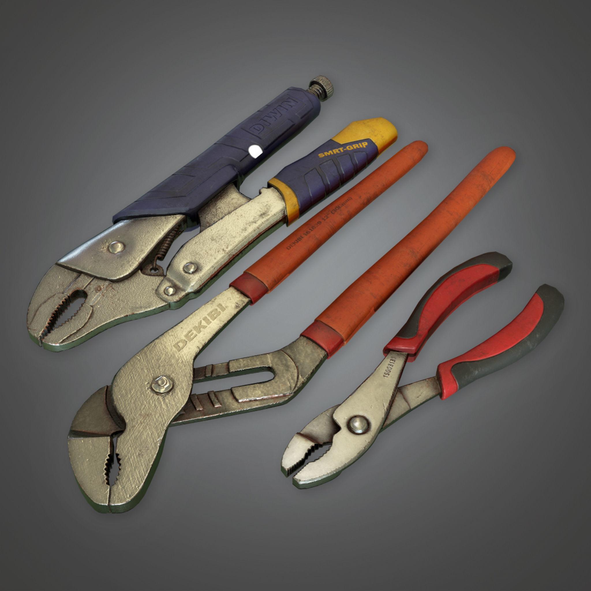 3D asset TLS Pliers Tool Set 01 PBR Game Ready
