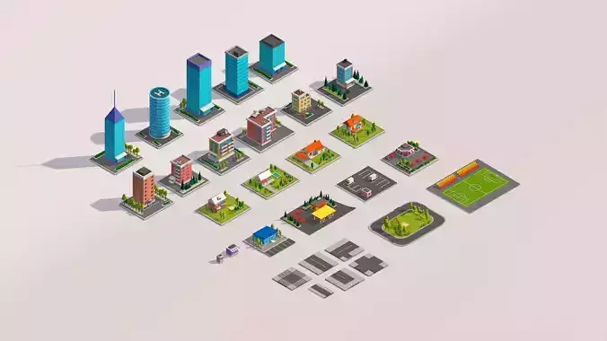 Polygonia Low Poly Buildings Pack Low-poly 3D model
