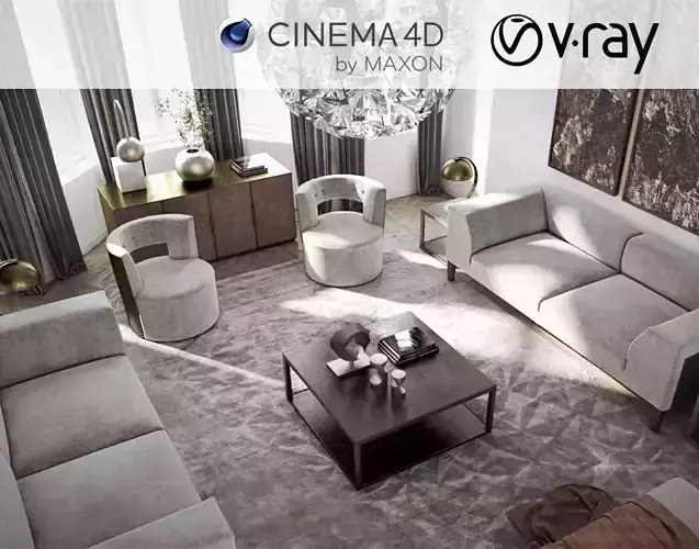 VRay - C4D Scene files - Living Room 2 Interior 3D model