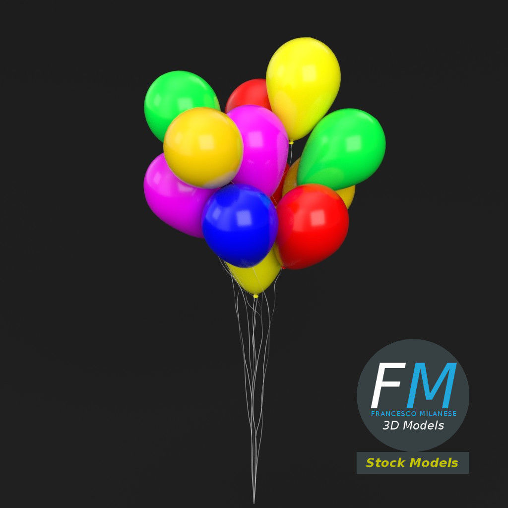 Bunch of balloons 3D model_2