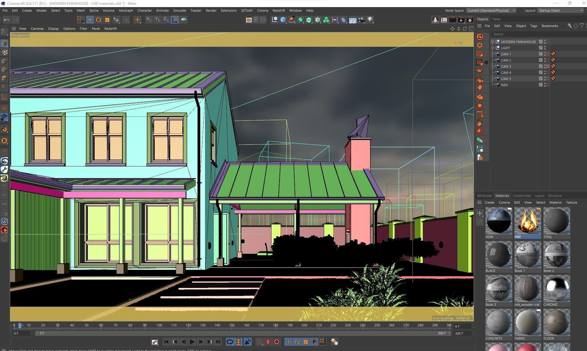VRay - C4D scene files Modern Farmhouse Exterior 3D model_10