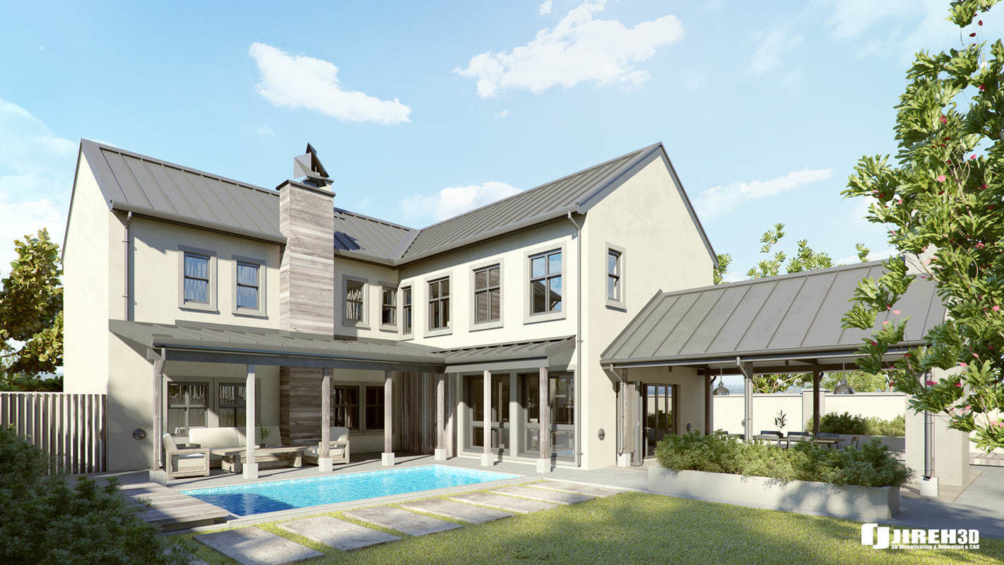 VRay - C4D scene files Modern Farmhouse Exterior 3D model_1