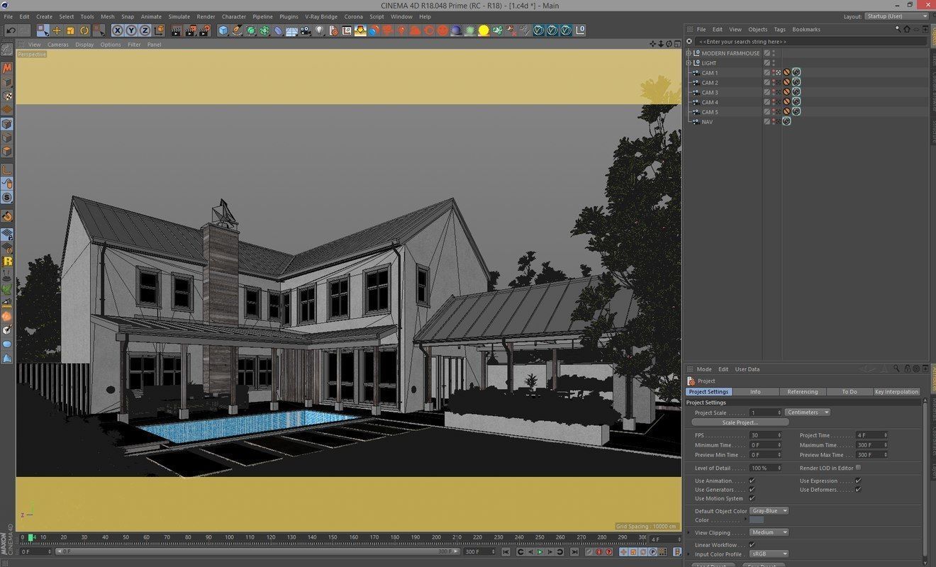 VRay - C4D scene files Modern Farmhouse Exterior 3D model_7