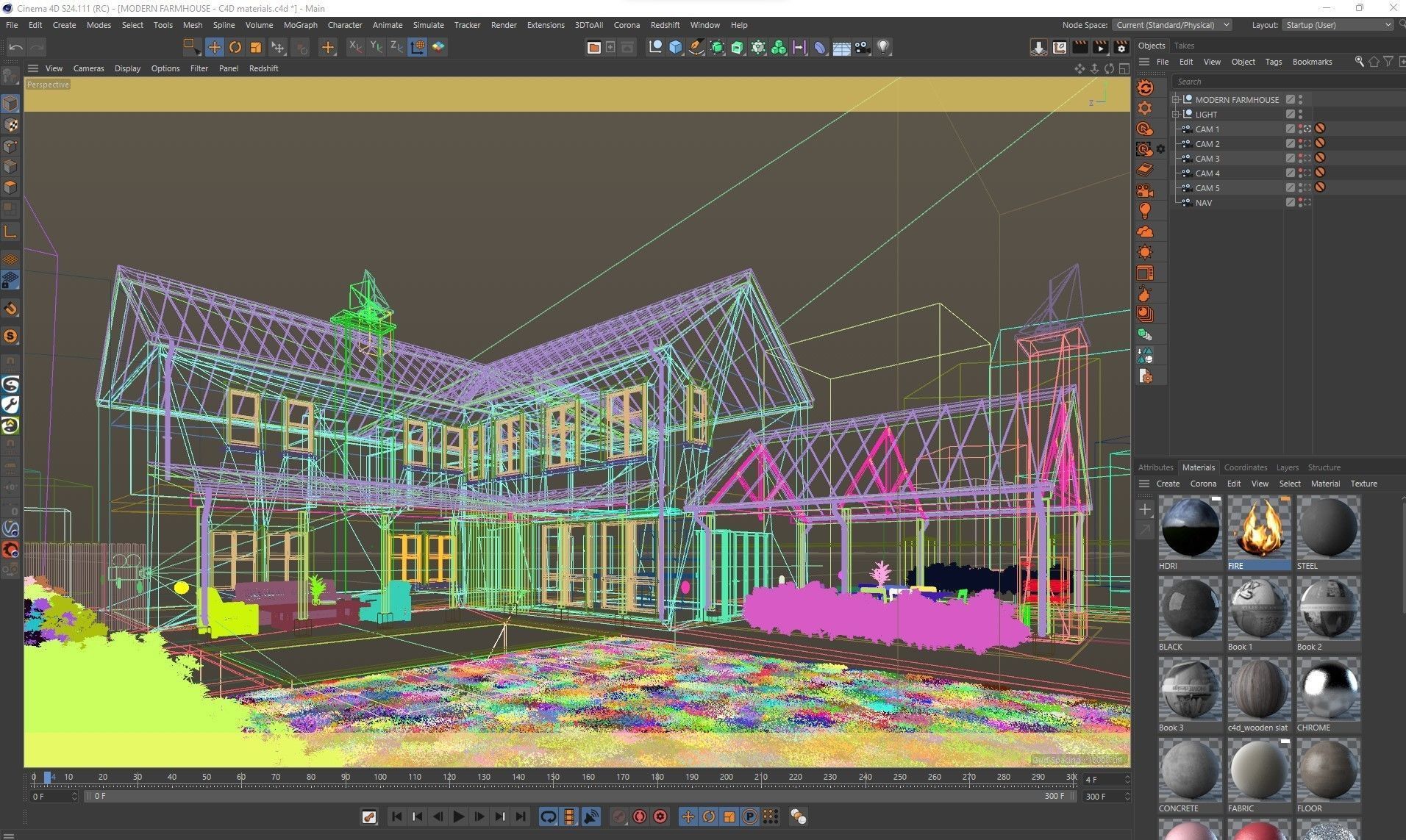 VRay - C4D scene files Modern Farmhouse Exterior 3D model_14