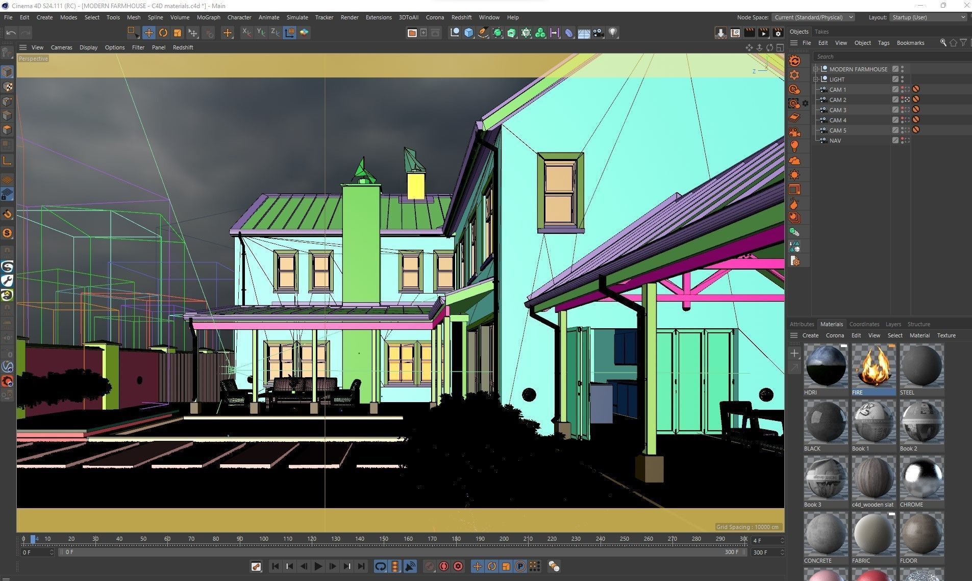 VRay - C4D scene files Modern Farmhouse Exterior 3D model_9