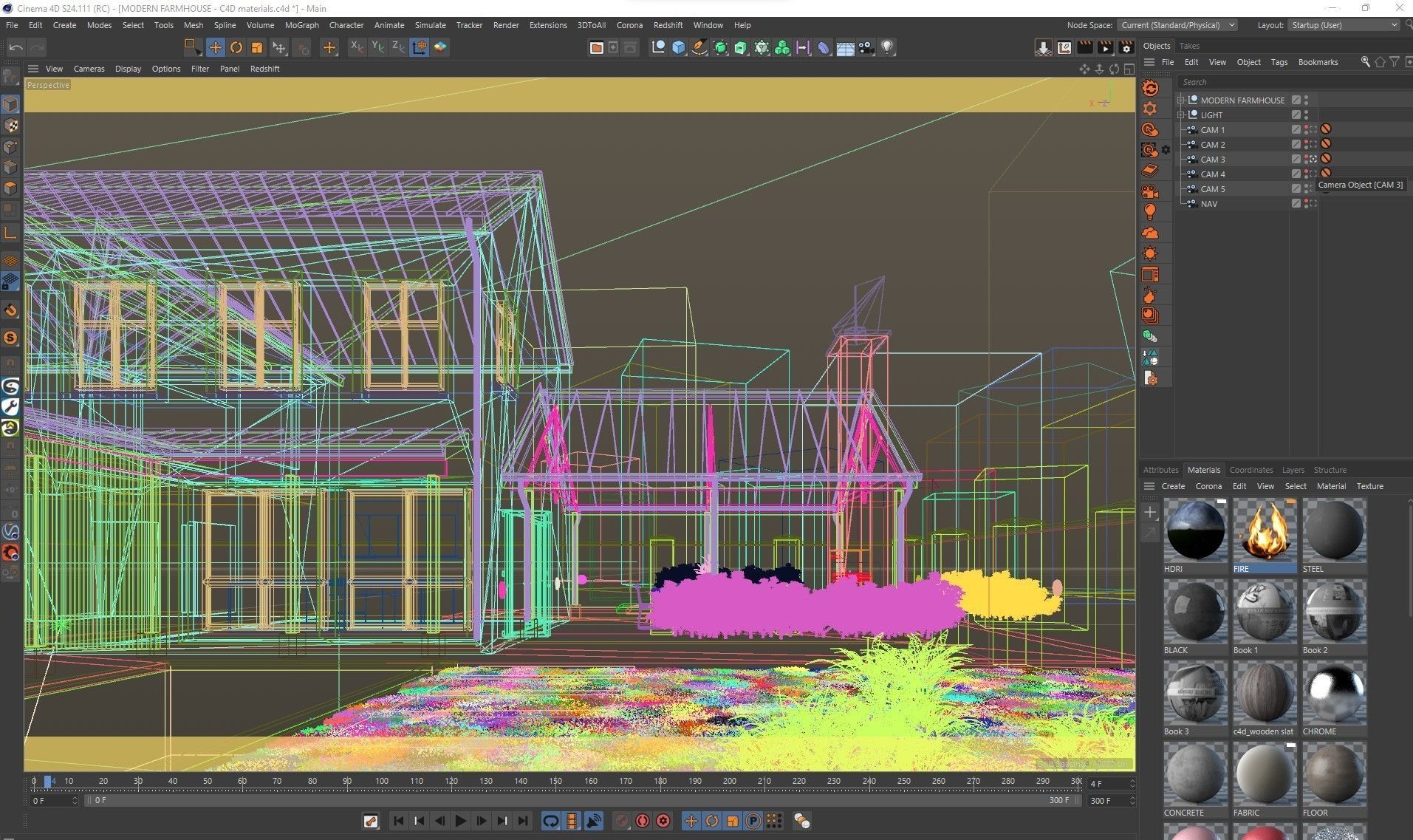 VRay - C4D scene files Modern Farmhouse Exterior 3D model_16