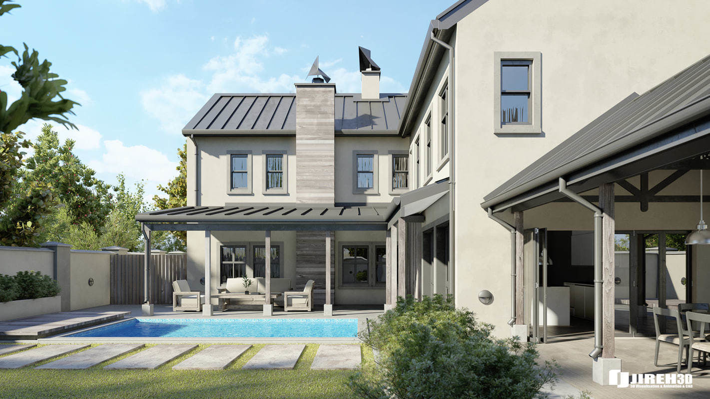 VRay - C4D scene files Modern Farmhouse Exterior 3D model_4