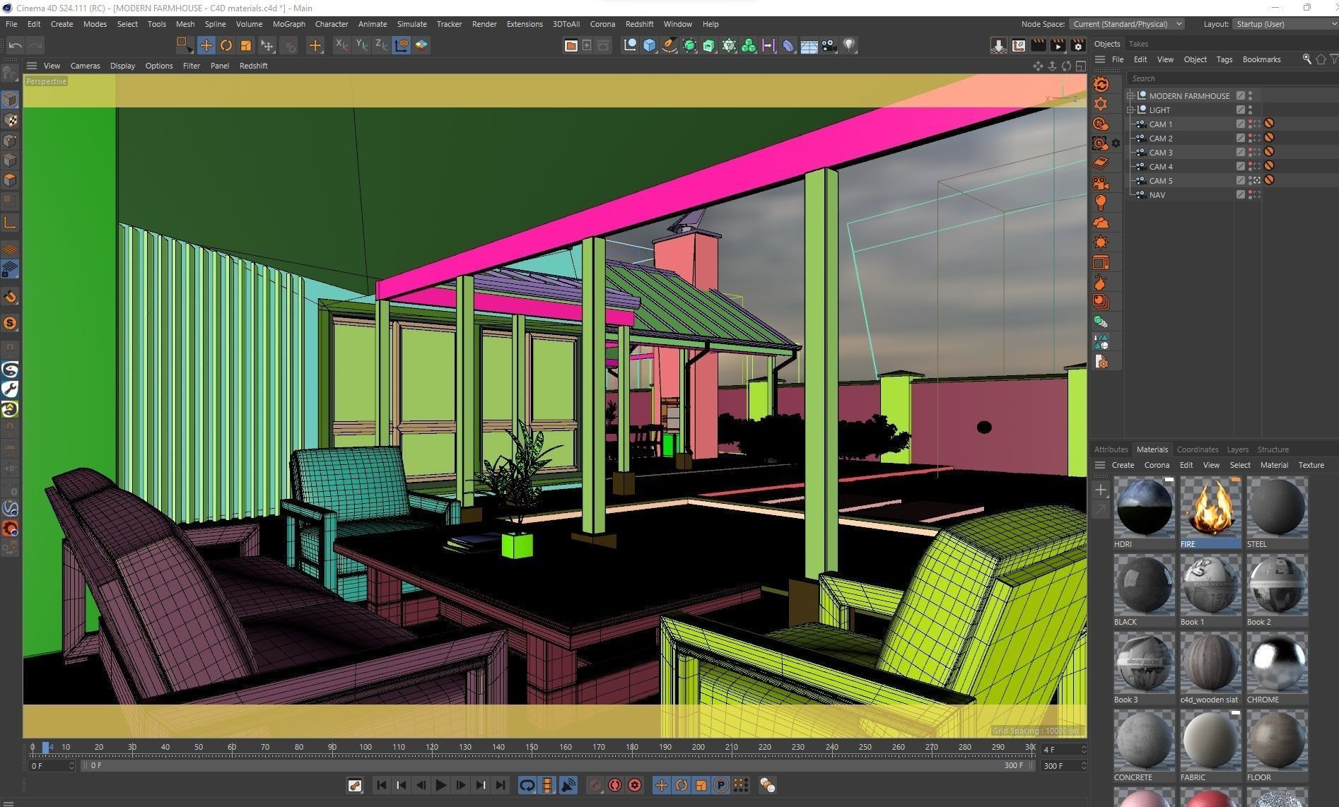 VRay - C4D scene files Modern Farmhouse Exterior 3D model_12