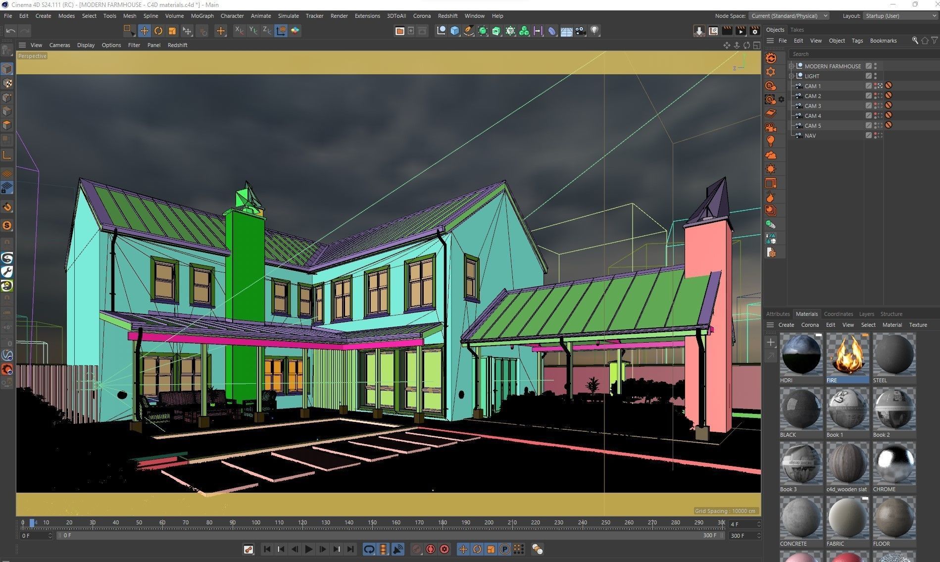 VRay - C4D scene files Modern Farmhouse Exterior 3D model_8