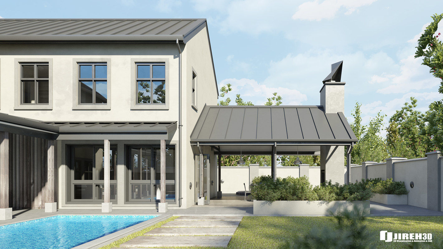 VRay - C4D scene files Modern Farmhouse Exterior 3D model_2