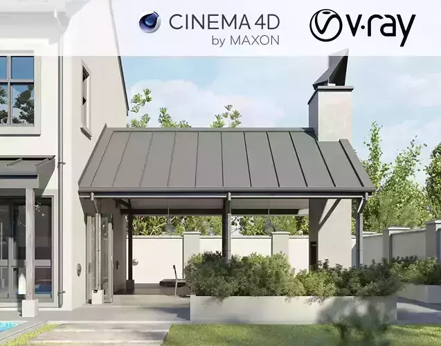 VRay - C4D scene files Modern Farmhouse Exterior 3D model