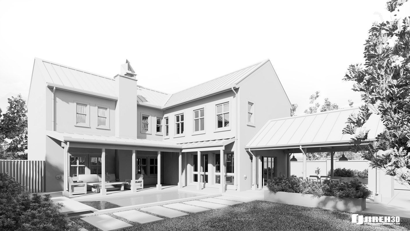 VRay - C4D scene files Modern Farmhouse Exterior 3D model_6