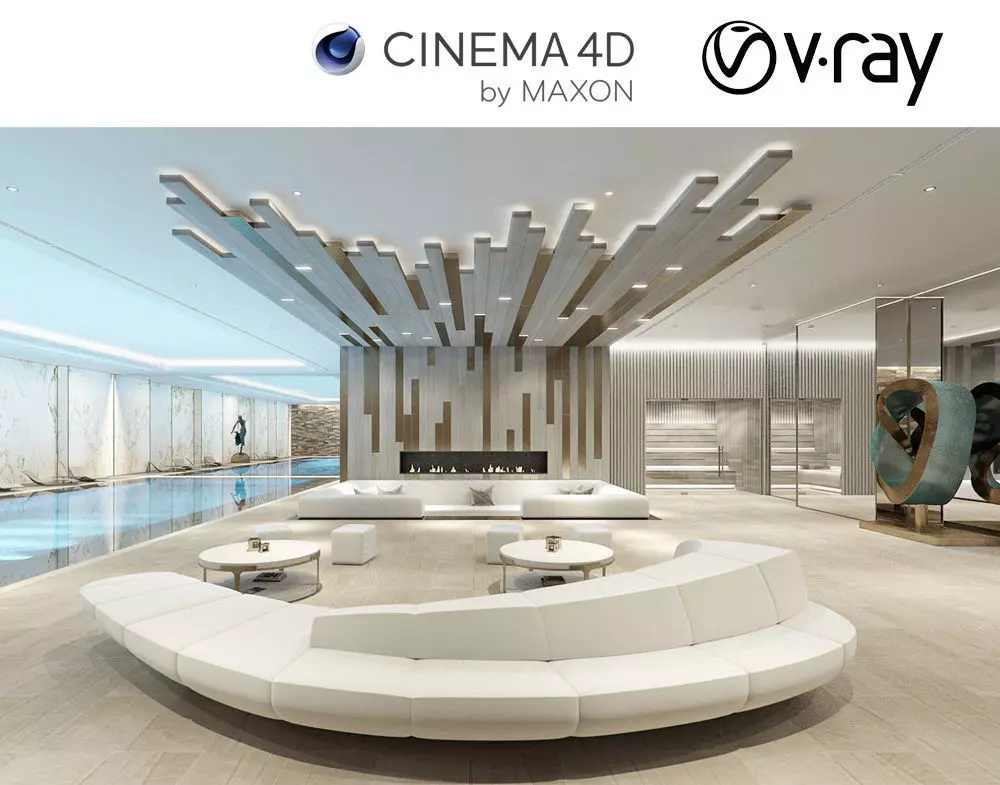 VRay - C4D Scene files - LUXURY RESIDENTIAL POOL  3D model_0