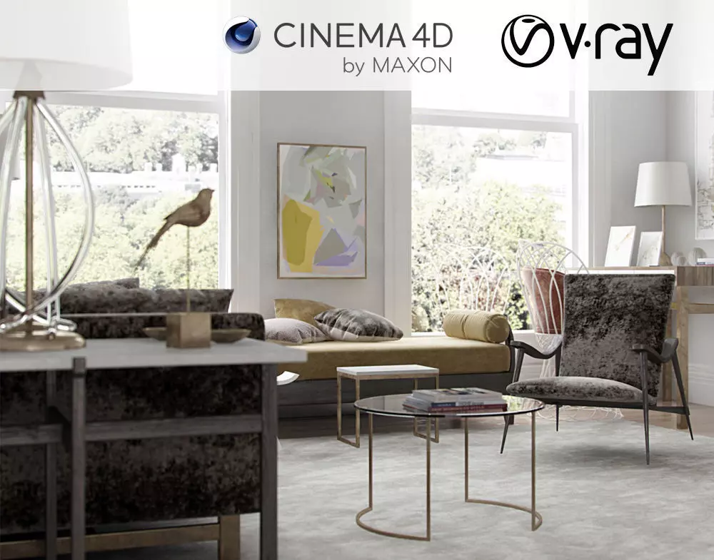 VRay - C4D Scene files - Living Room Interior 3D model_0