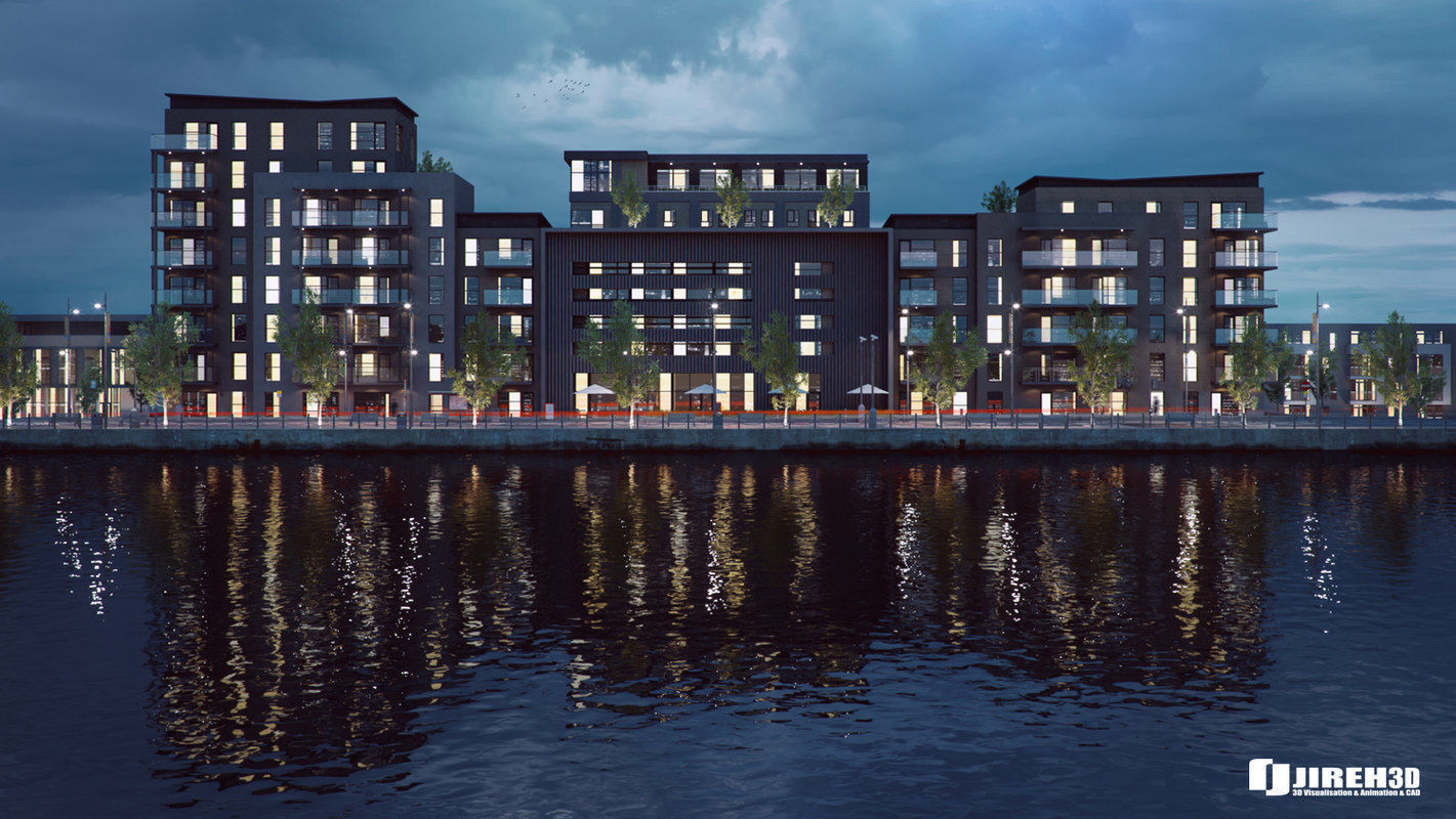 VRay - C4D files Waterfront Exterior Scene 3D model_1