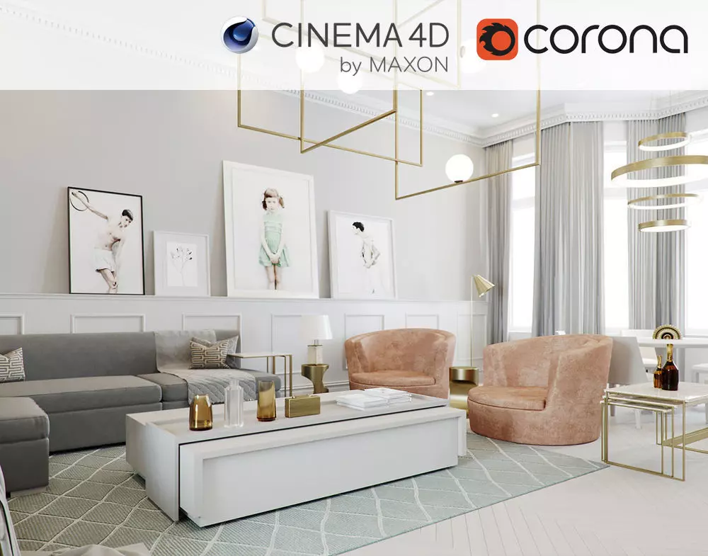 Corona - C4D Scene files - Drawing Room Interior Scene 3D model_0