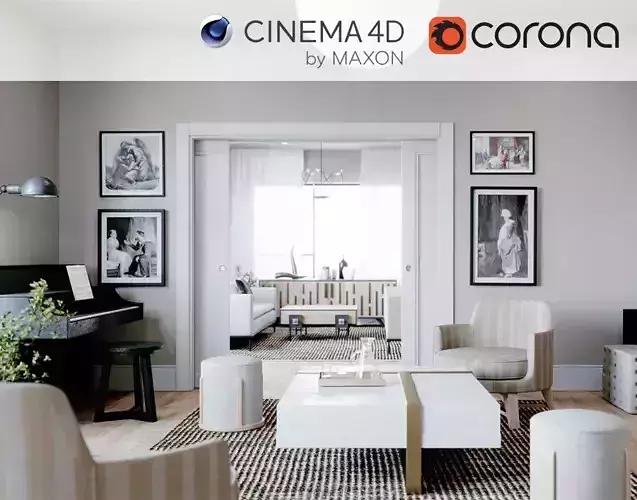 Corona - C4D Scene files - Living Room 3 Interior 3D model