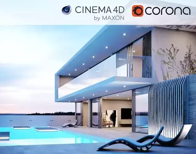 Corona - C4D Scene files - Modern Minimalist House Exterior 3D model