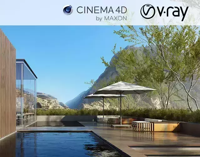 VRay - C4D Scene files - Resort Exterior 3D model