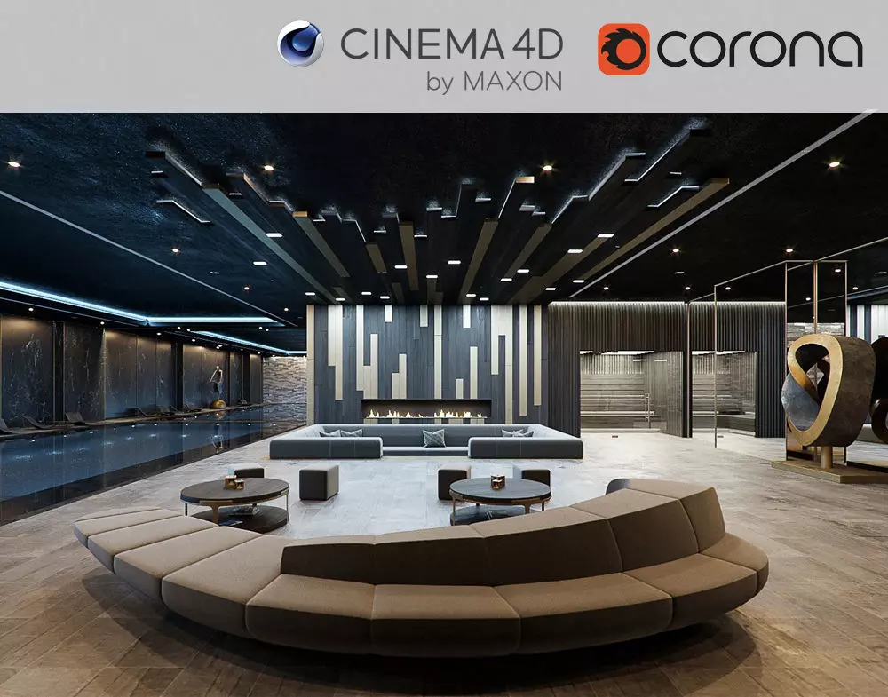 Corona - C4D scene files - Residential Pool Interior 3D model_0
