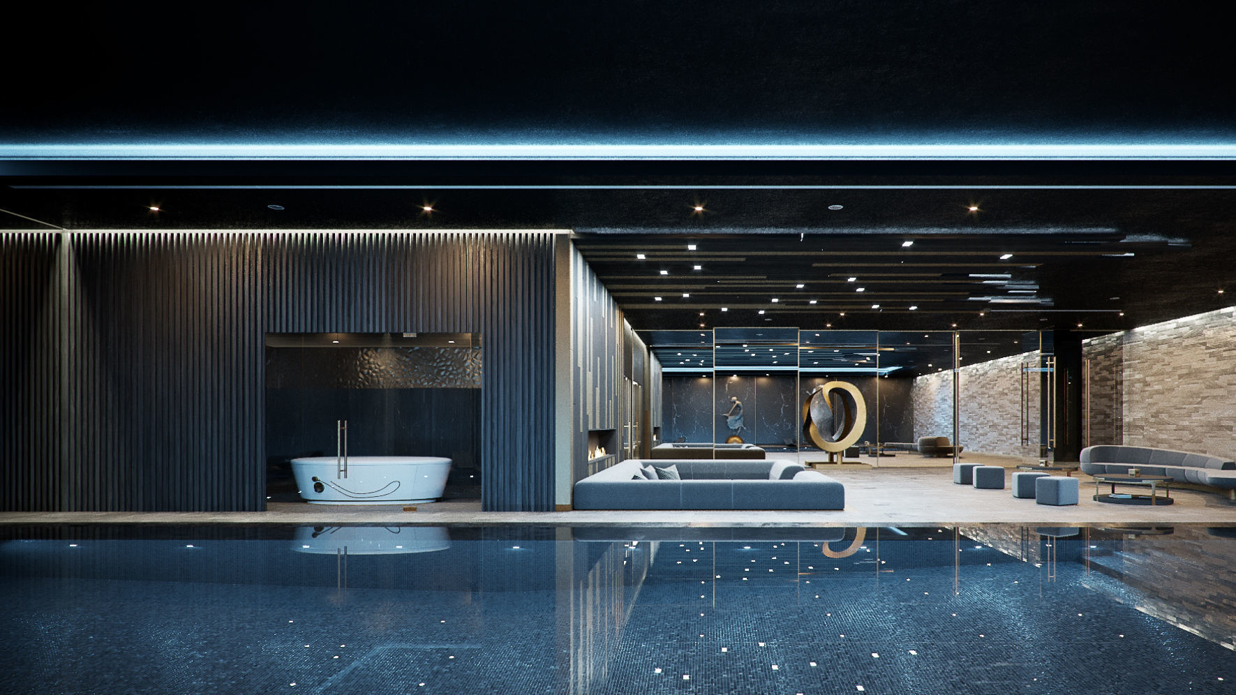 Corona - C4D scene files - Residential Pool Interior 3D model_4
