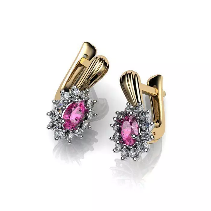 Flower Shaped Earrings With Gem 3D print model_0