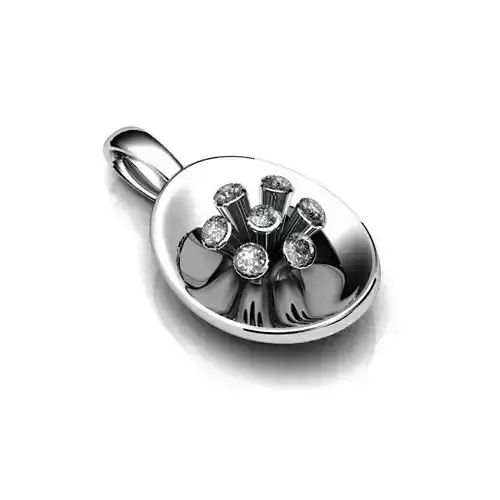 Oval Shaped Silver Pendant With Diamonds 3