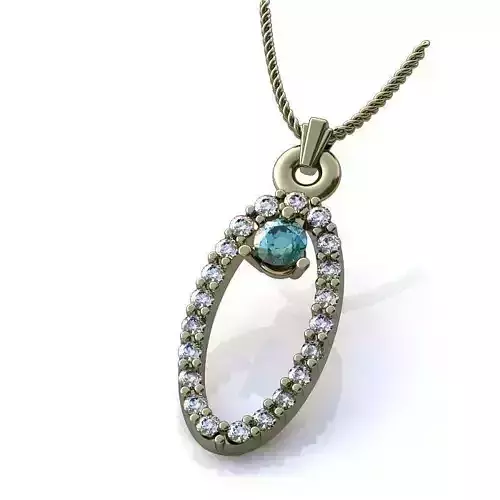 Oval Shaped White Gold Pendant With Gem