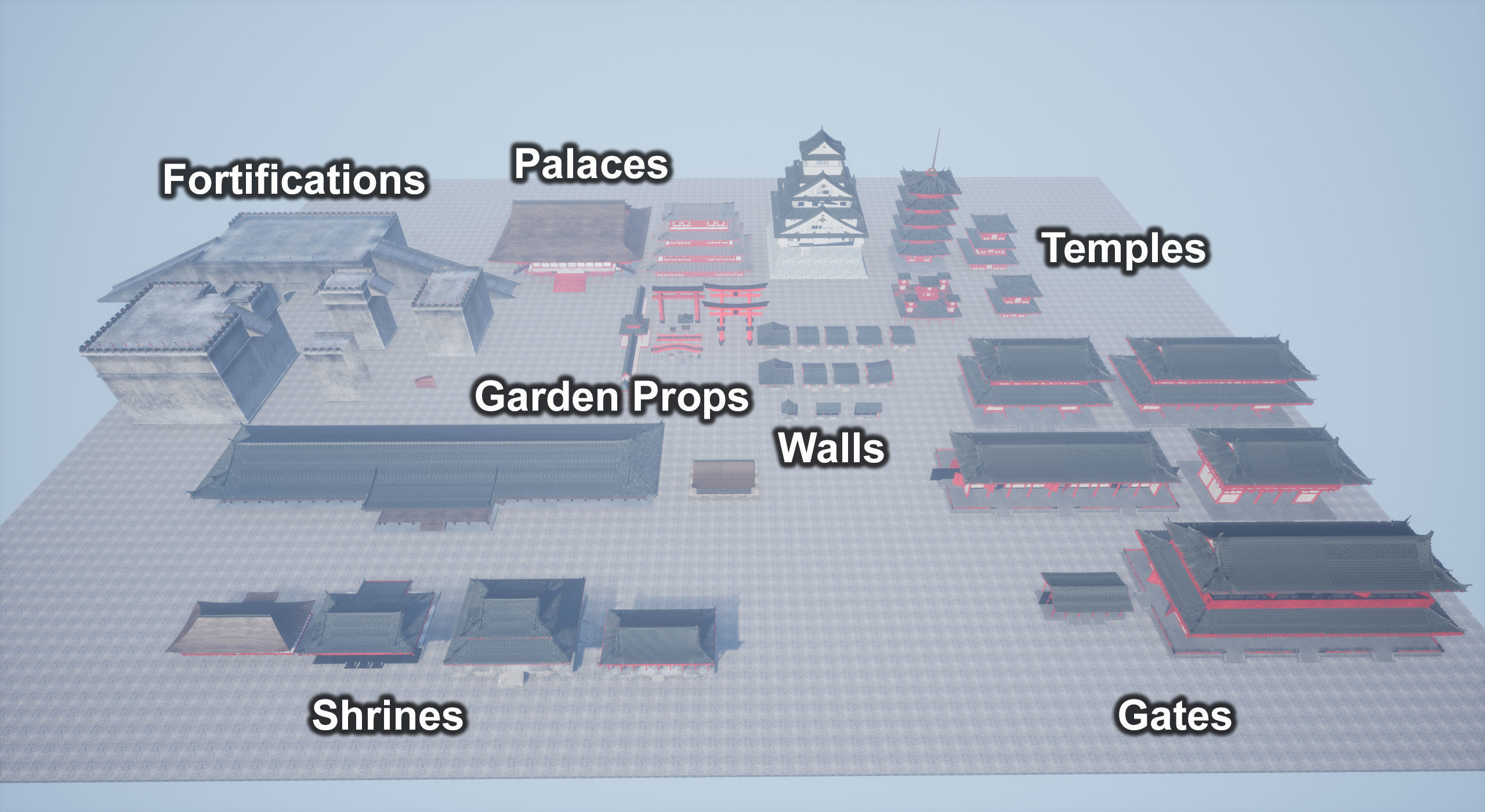 Samurai Warlord and Japanese Architecture Bundle  Low-poly 3D model_3