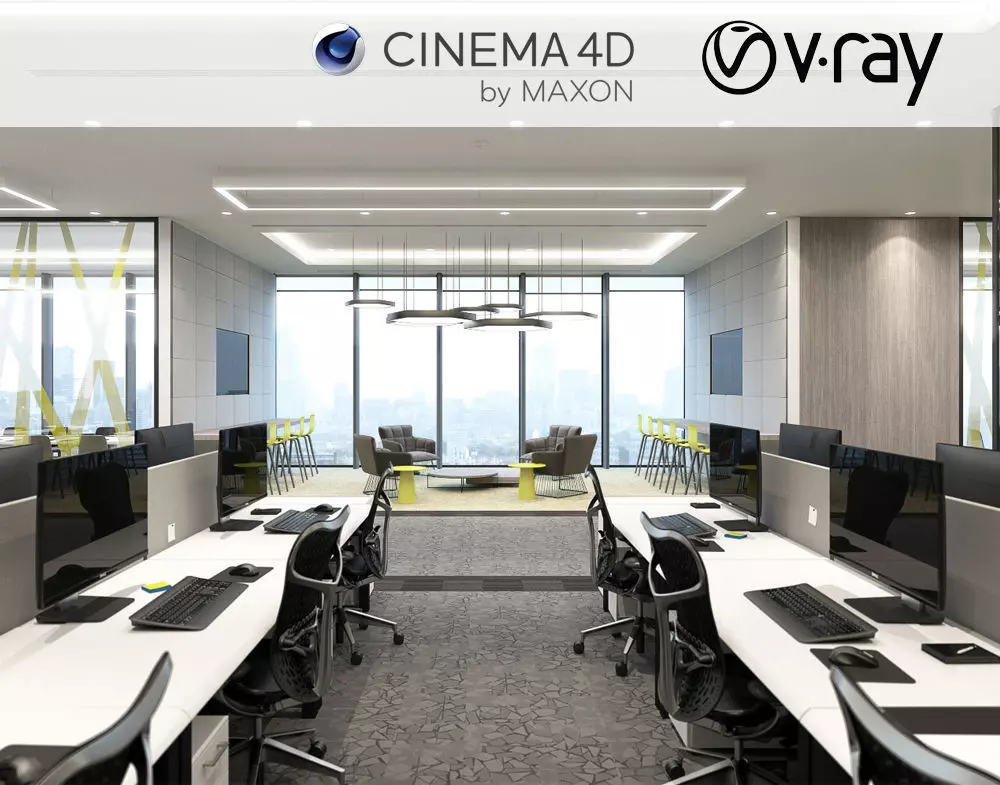 VRay - C4D files - Office Space Interior 3D model 3D model_0