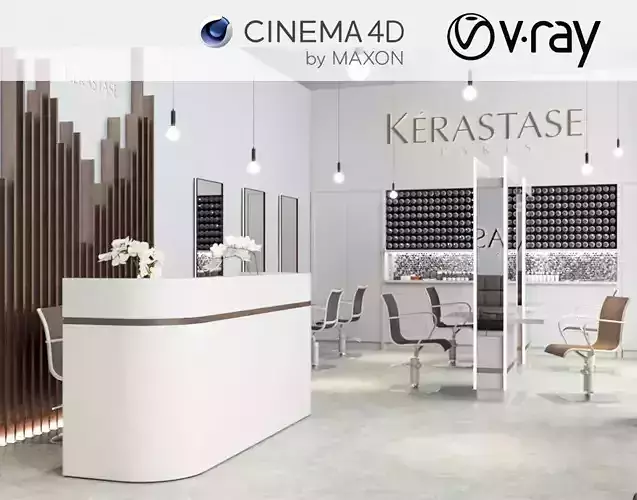 VRay - C4D Scene files - Salon Interior Scene  3D model