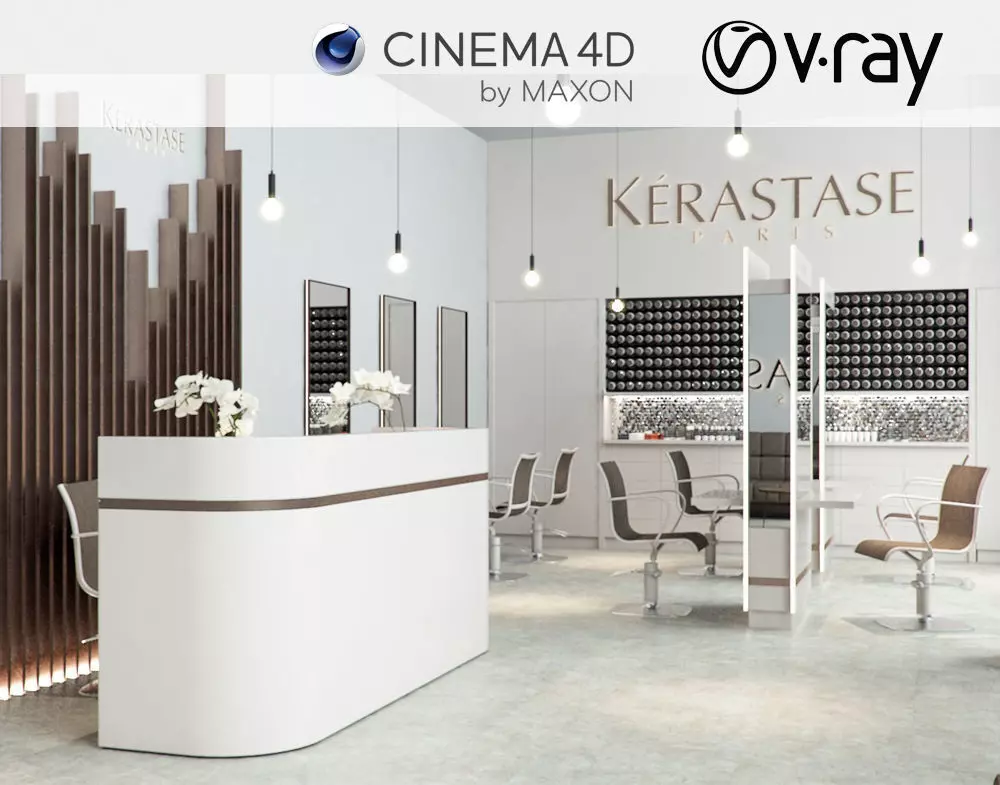 VRay - C4D Scene files - Salon Interior Scene 3D model