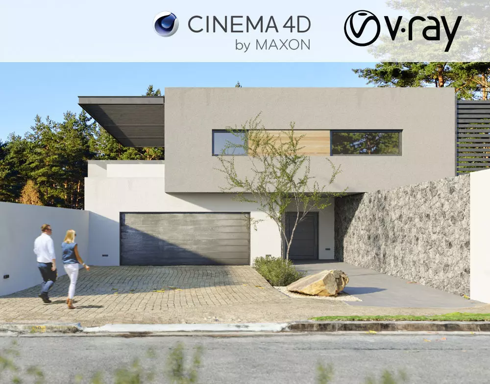 VRay - C4D scene files - House Banton - Modern Minimalist Home 3D model_0