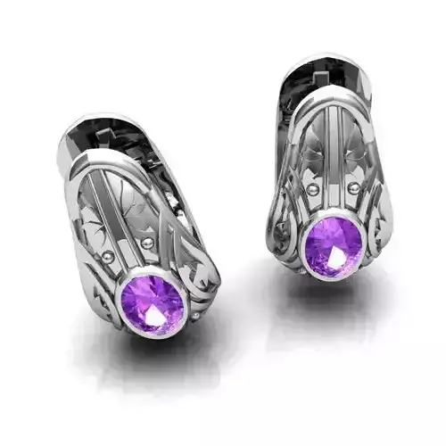 Silver Earrings With Gem 3D print model