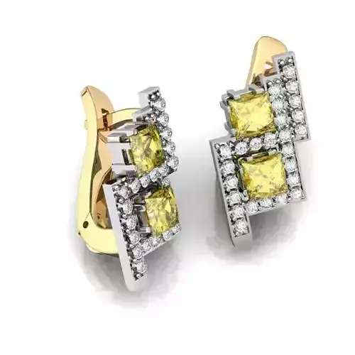 Earrings With Diamonds And Gem
