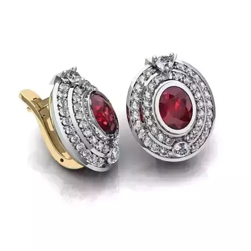 Oval Halo Earrings With Ruby