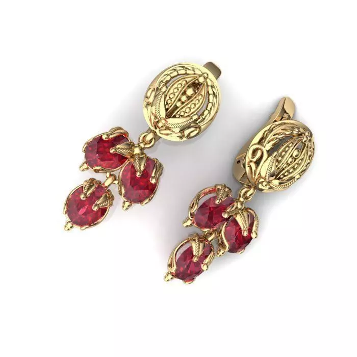 Gold Drop Earrings With Ruby 1 3D print model_0