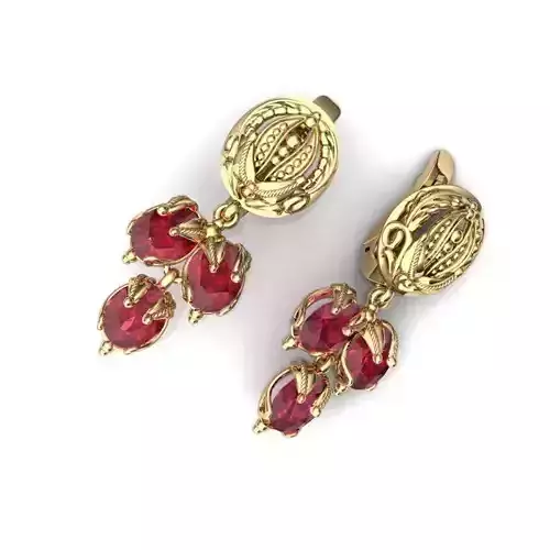 Gold Drop Earrings With Ruby 1 3D print model