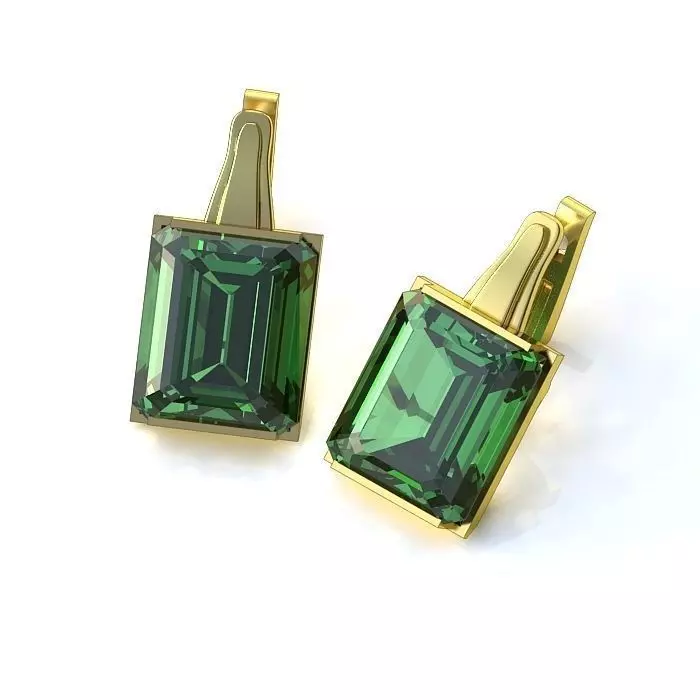 Gold Ear Studs With Emerald 4 3D print model_0