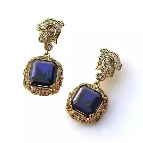 Gold Drop Earrings With Sapphire 2