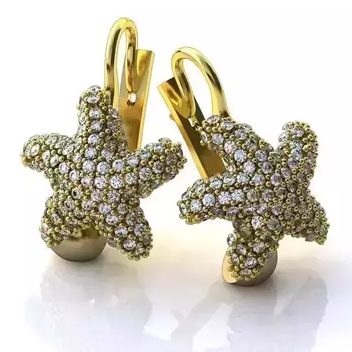 Starfish Shaped Gold Earrings With Diamonds