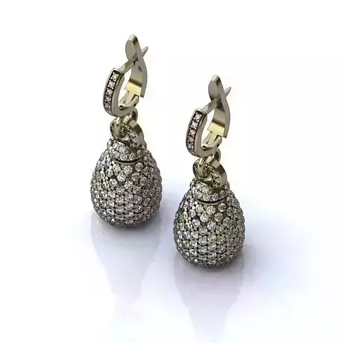 Drop Shaped Drop Earrings With Diamonds 18 3D print model