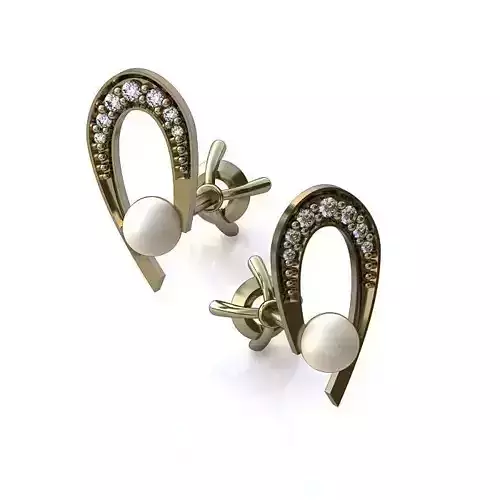 White Gold Ear Studs With Pearl 3D print model