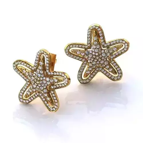 Starfish Shaped Gold Earrings With Diamonds 2