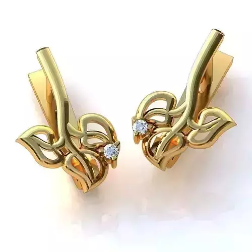 Leaf Shaped Gold Earrings With Diamonds 16