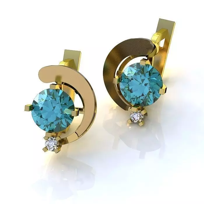 Gold Earrings With Gem 4 3D print model_0