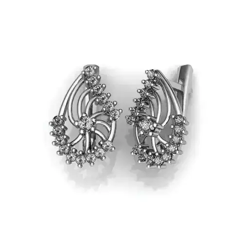 Mango Shaped Silver Earrings With Diamonds 1