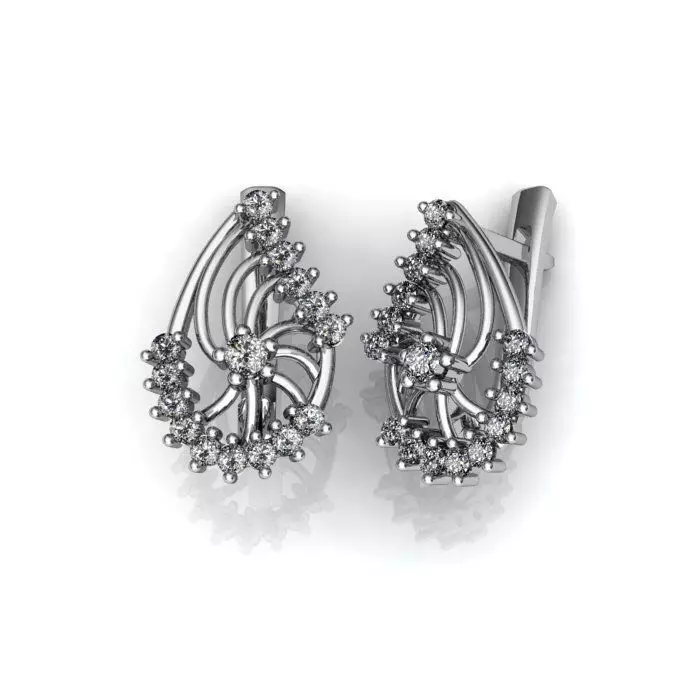 Mango Shaped Silver Earrings With Diamonds 1 3D print model_0