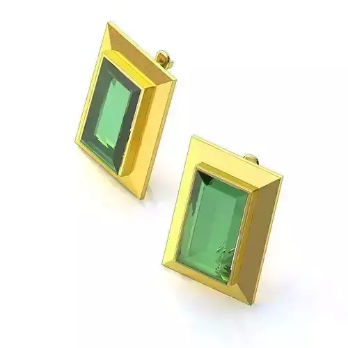 Rectangle Gold Earrings With Emerald